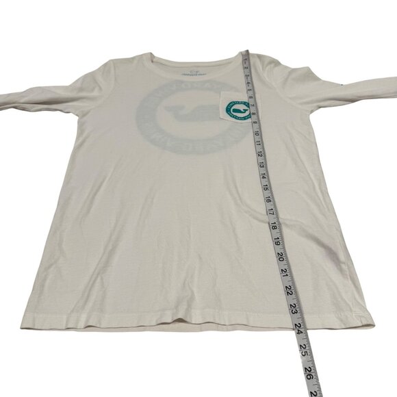 Vineyard Vines Long Sleeve White Tee with Teal Green Print Size L - Picture 6 of 6